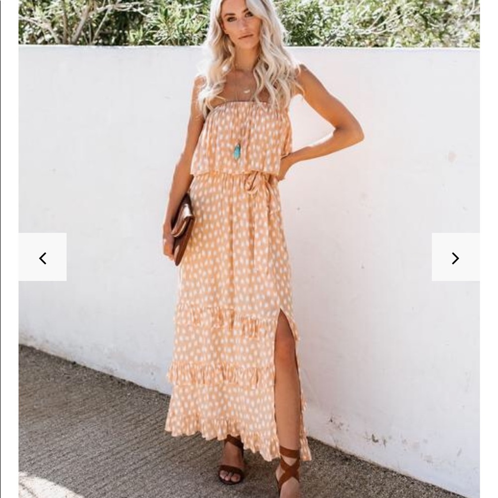 WORN ONCE- Vici strapless ruffle maxi dress